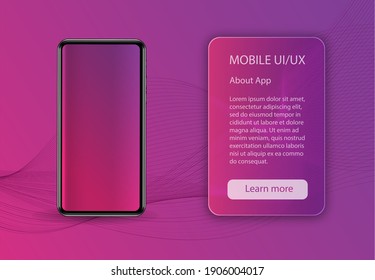 Realistic smartphone mockup. 3d mobile phone with blank screen on gradient abstract background.