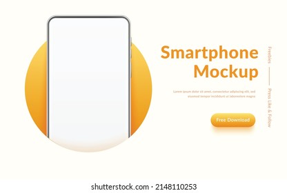 Realistic smartphone mockup. 3d mobile phone with blank white screen in colourful hole. Cell phone concept. Illustration of device 3d screen