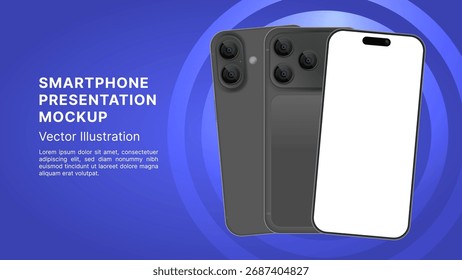 Maqueta realista de smartphone: Vector de teléfono móvil 3D para presentación, Anuncio, folleto, portada y diseño publicitario de UI UX