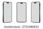 Realistic smartphone mockup from angled view. Mobile phone isolated on white background