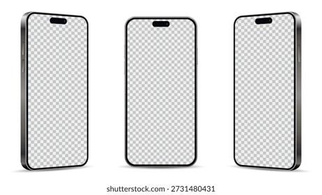 Maqueta realista de smartphone desde una vista en ángulo. Teléfono móvil aislado en el fondo blanco