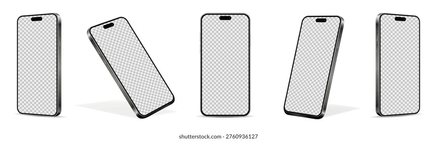 Realistic smartphone mockup from angled view. Mobile phone isolated on white background