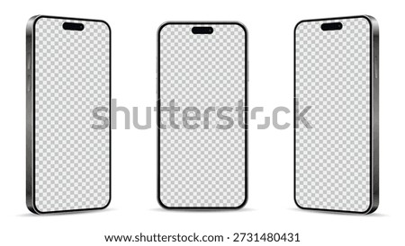 Realistic smartphone mockup from angled view. Mobile phone isolated on white background