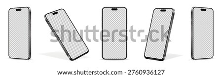 Realistic smartphone mockup from angled view. Mobile phone isolated on white background