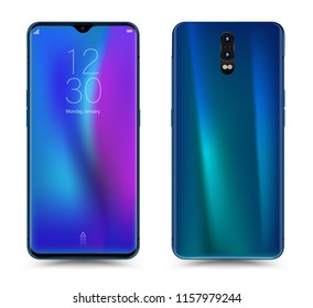 Realistic smartphone mockup back and front easy place demo into screen smartphone. Vector illustration mobile phone isolated for advertising technology.