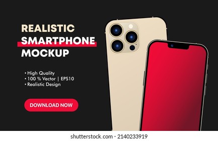 Realistic smartphone mockup banner. Fornt and back view device. Can be used for business presentation, advertising or marketing. Vector illustration