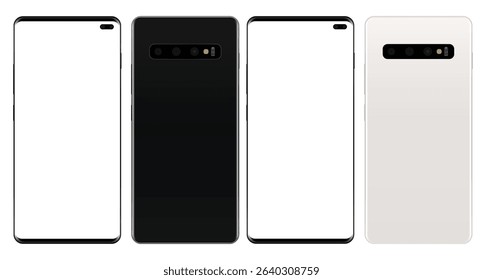 Realistic Smartphone Mockup in Black and White. Blank Screen Mobile Device Isolated on White Background, Vector Illustration