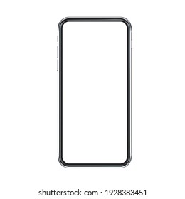 Realistic smartphone mockup with blank screen. Phone isolated on white background with copy space on display. Modern gadget with place for app, website advert. Realistic vector mock up, design element