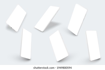 Realistic smartphone mockup. Smartphone blank screen, phone mockup. Template for infographics or presentation UI design interface. White realistic smartphone mock up isolated.