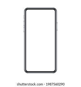 Mofa de smartphone realista con pantalla en blanco. Teléfono aislado en fondo blanco con espacio de copia en pantalla. Aparato moderno con sitio para aplicación, anuncio de sitio web. UI, diseño UX. Ilustración vectorial.