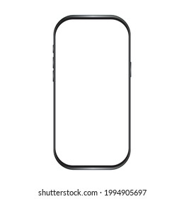 Realistisches Smartphone mit leerem Bildschirm. Telefon einzeln auf weißem Hintergrund mit Kopienraum auf dem Display. Modernes Gadget mit Platz für App, Website-Werbung. UI, UX Design. Vektorgrafik.