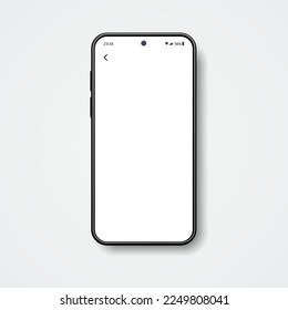 Mofa realista de smartphone con pantalla en blanco para el diseño de aplicaciones. Plantilla de pantalla de teléfono móvil aislada en fondo blanco con sombra transparente. Ilustración vectorial 3d realista.