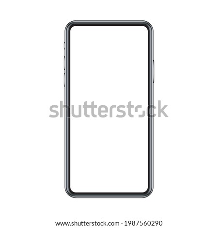 Realistic smartphone mockup with blank screen. Phone isolated on white background with copy space on display. Modern gadget with place for app, website advert. UI , UX design. Vector illustration.