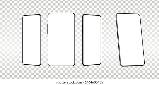 Realistic smartphone mockup. Cellphone frame with blank display isolated templates, phone different angles views. Vector mobile device concept