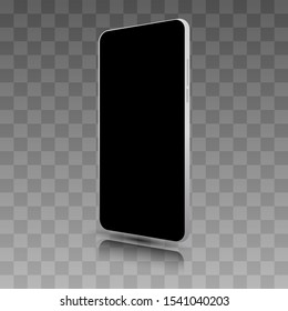 Realistic smartphone mockup. Cellphone frame with blank display isolated templates, phone with side angles views. Vector mobile device concept