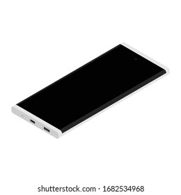 Realistic smartphone mockup. Cellphone frame with blank display isolated on white background isometric view. Vector mobile device concept