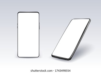 Realistisches Smartphone-Mockup. Handy-Rahmen mit leerer Anzeige in zwei verschiedenen Blickwinkeln. Einzelne Telefonvorlagen. Vector Mobile Device Concept