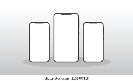 Broma de smartphones realista. Marco de teléfono móvil con plantillas aisladas de pantalla blanca en blanco, concepto de dispositivo móvil vector