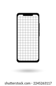 Realistic smartphone mockup. Cellphone frame with transparent blank display, isolated template, front view. Vector mobile device concept