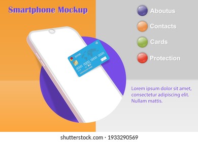 Realistic smartphone mockup in a circle. Mobile phone 3d with blank white screen. Modern cell phone template on gradient background.