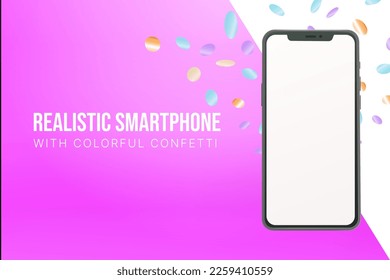 Realistic smartphone mockup with colorful confetti an bright background