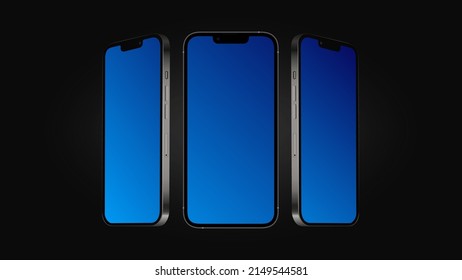 Realistic Smartphone Mockup. Dark Device Template from Different Angles. Vector illustration