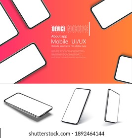 Realistic smartphone mockup. Device UI, UX mockup for presentation template. Cellphone frame with blank display isolated templates. Communication mean phone, modern gadget model presentation. Vector