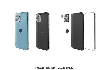 Realistic smartphone mockup. Device UI UX mockup for presentation template. A collection of smartphones from different angles. Vector layouts. A collection of mobile phones isolated on a white
