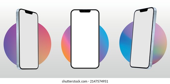 Realistic smartphone mockup. Device UI UX mockup for presentation template. . Cellphone frame with blank display isolated templates, phone different angles views. 