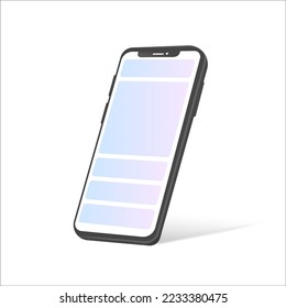 Realistic smartphone mockup. Device UI UX mockup for presentation template. . Cellphone frame with blank display isolated templates, phone different angles views. 3d isometric cell phone