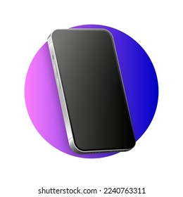 Realistic Smartphone Mockup. Device UI, UX mockup. Presentation template. Mobile phone frame with blank display. 3d isometric cell phone. Vector illustration.