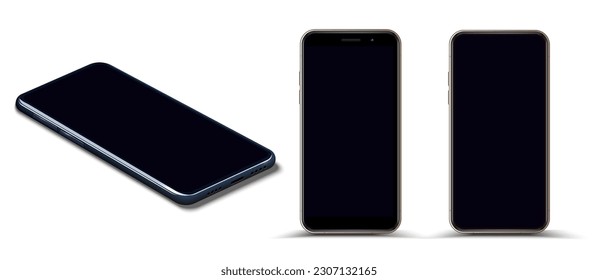 Realistic smartphone mockup. Device UI UX mockup for presentation template. The phone is in various positions, angles, isometry. Vector illustration