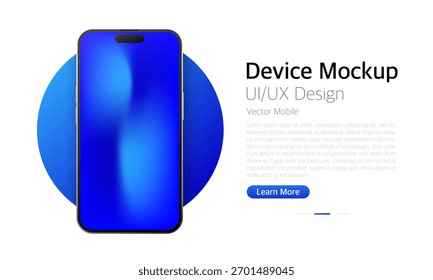 Realistic Smartphone Mockup. Device UI, UX mockup. Presentation template. Mobile phone frame with blank display. 3d realistic cell phone. Vector illustration.