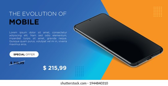 Realistic smartphone mockup. Device UIUX mockup for presentation template. Cellphone frame with blank display isolated templates, phone different angles views. Smartphone for any purposes.