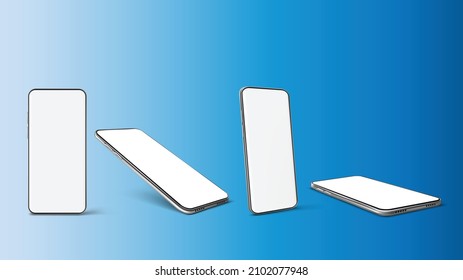 Realistic smartphone mockup. Device UI-UX mockup for presentation template. Mobile phone frame with blank screen isolated template, phone different viewing angle.
