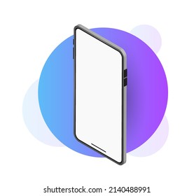 Realistic smartphone mockup. Device UIUX mockup app presentation. 3d cell phone on modern gradient background. Eps 10 illustration concept