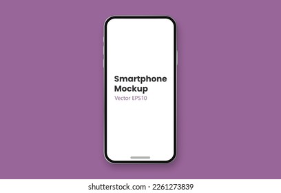 Broma de smartphones realista.  Modelo UIUX de dispositivo para la plantilla de presentación.  parodia de vector de smartphone en un fondo morado