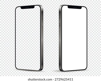 Realistisches Smartphone-Modell. Vorder- und Seitenansicht mit weißem und leerem Bildschirm auf transparentem Hintergrund.