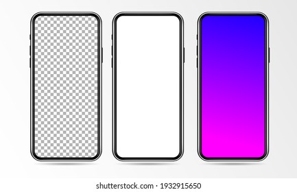 Realistische Smartphone-Mock-up mit Front-View, Device UI UX vermocht Blankobildschirm, Frame less Smartphone, Vektorgrafik für Ihre visuelle App-Demonstration. 3D-Podium, einzeln auf transparentem Hintergrund