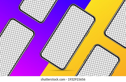 Realistic smartphone mockup with front view, Device UI UX mockup blank screen, Frame less smartphone, vector illustration for your visual app demonstration. 3d Podium, Isolated transparent background