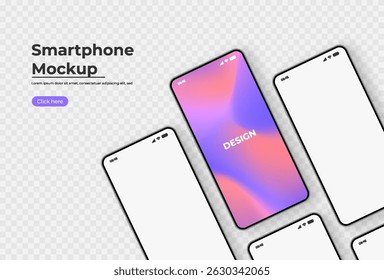 Maqueta realista del smartphone en la vista frontal. Dispositivo móvil 3D con sombra sobre fondo blanco. Vector de alta calidad para el escaparate del diseño de UI UX.