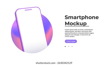 Realistic smartphone mockup in front view. 3D mobile device with shadow on white background. High-quality vector for UI UX design showcase.