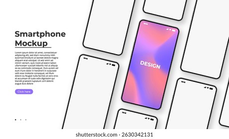 Realistic smartphone mockup in front view. 3D mobile device with shadow on white background. High-quality vector for UI UX design showcase.