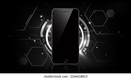 Realistic smartphone mockup with futuristic technology concept, mobile phone abstract background, vector illustration