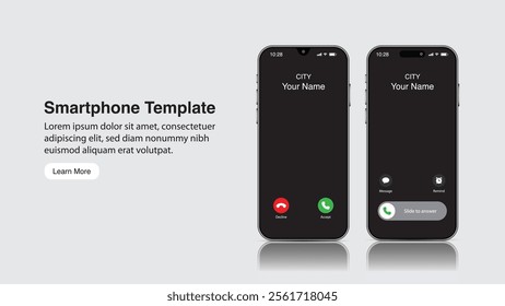 Realistic Smartphone Mockup: Incoming Call Screen with Alert Pop-Up Concept.  Perfect for Landing Pages, UI, Mobile Apps, Banners, and Flyers. Vector Illustration