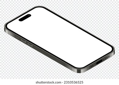 Realistic smartphone mockup. Isometric smartphone. 3d mobile phone with blank screen. Vector illustration