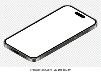 Realistic smartphone mockup. Isometric smartphone. 3d mobile phone with blank screen. Vector illustration