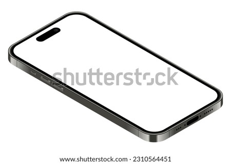 Realistic smartphone mockup. Isometric smartphone. 3d mobile phone with blank screen. Vector illustration