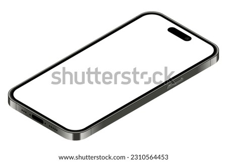 Realistic smartphone mockup. Isometric smartphone. 3d mobile phone with blank screen. Vector illustration