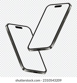 Realistic smartphone mockup. Isometric smartphone set. 3d mobile phones with blank screen. Vector illustration